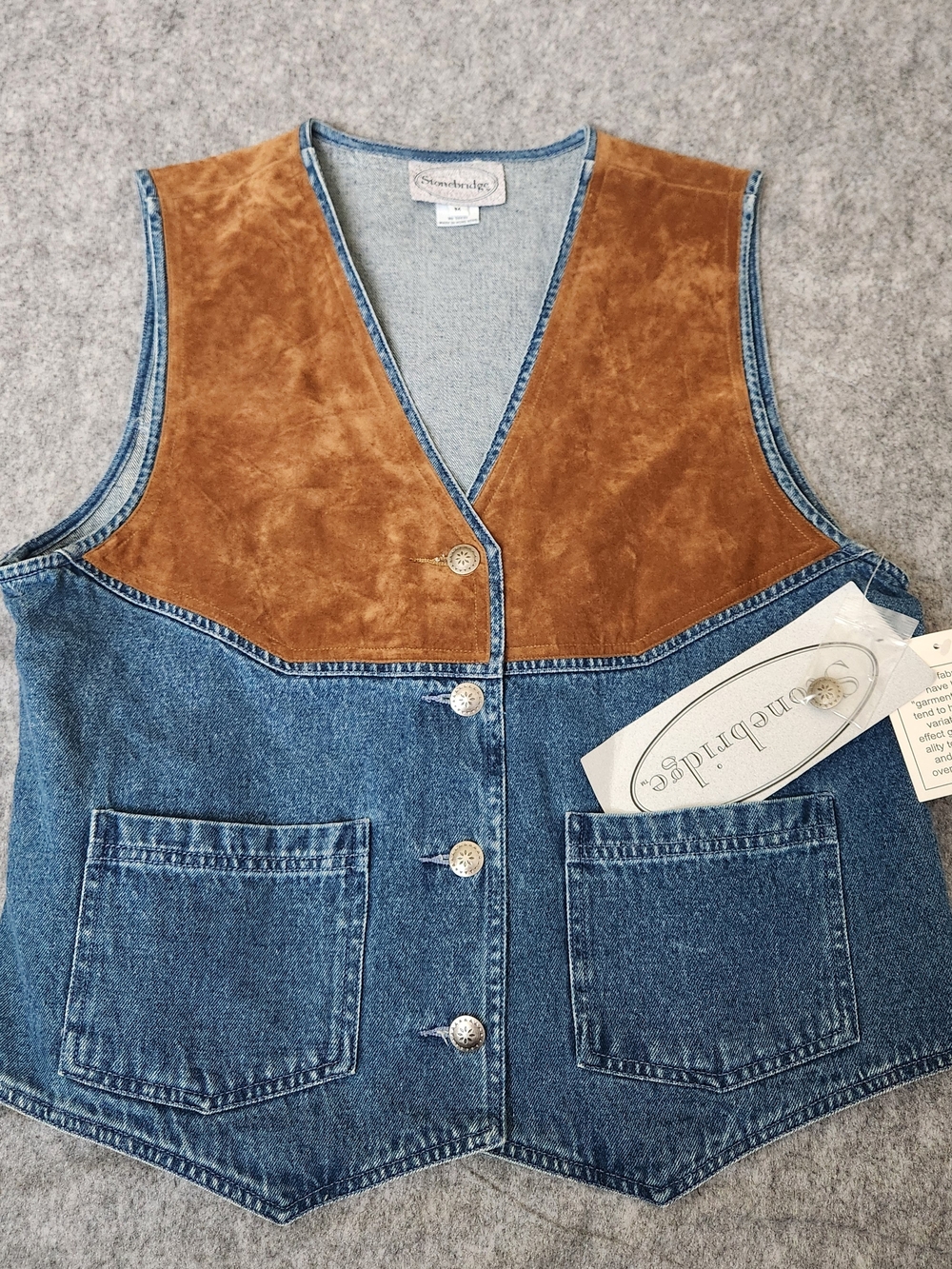 NWT Stonebridge Western Suede Vest Women's M Blue Cowboy Rodeo New Old Stock Y2K